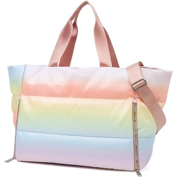 Other - Rainbow Pastel Waterproof Beach Tote Bag for Women - Lightweight Quilted Shoulde